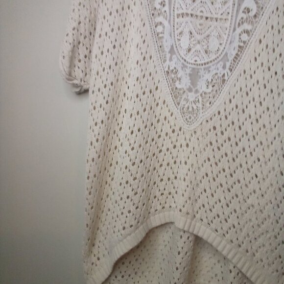 LOGG H&M Sweater S Women Short Sleeve Lace Open Knit Beige - Picture 11 of 16